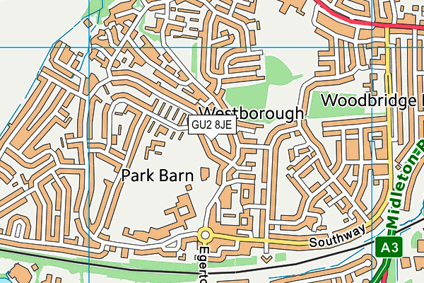 GU2 8JE map - OS VectorMap District (Ordnance Survey)