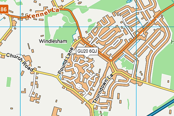 GU20 6QJ map - OS VectorMap District (Ordnance Survey)