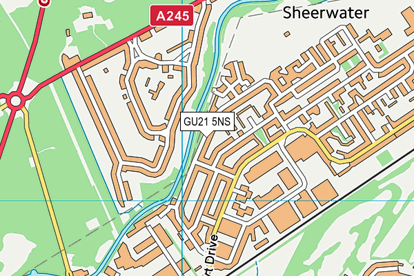 Sheerwater Athletics Track (Closed) map (GU21 5NS) - OS VectorMap District (Ordnance Survey)