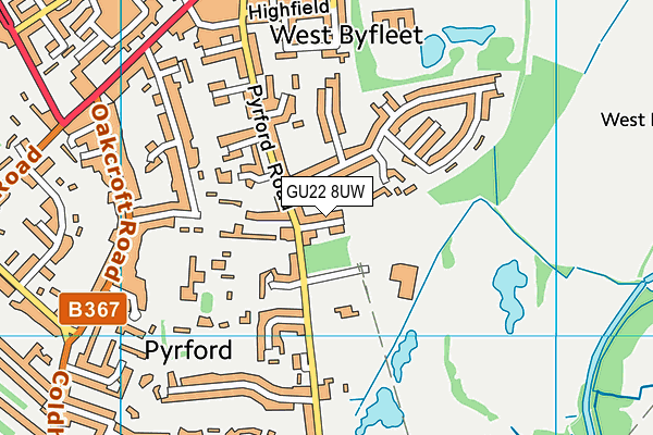 GU22 8UW map - OS VectorMap District (Ordnance Survey)
