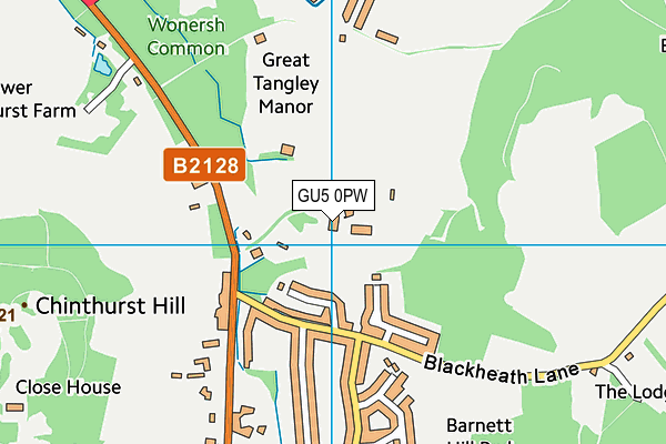 GU5 0PW map - OS VectorMap District (Ordnance Survey)