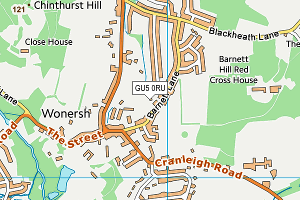 GU5 0RU map - OS VectorMap District (Ordnance Survey)