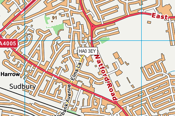 Sudbury Primary School map (HA0 3EY) - OS VectorMap District (Ordnance Survey)