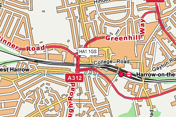 HA1 1GS map - OS VectorMap District (Ordnance Survey)