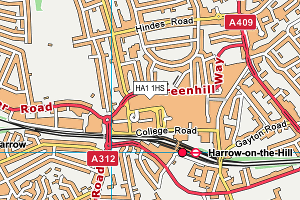 Better Gym (Harrow) (Closed) map (HA1 1HS) - OS VectorMap District (Ordnance Survey)