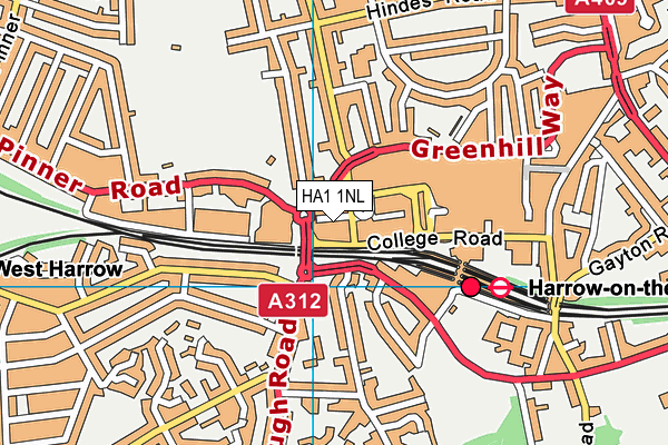 The Gym Group (London Harrow On The Hill) map (HA1 1NL) - OS VectorMap District (Ordnance Survey)