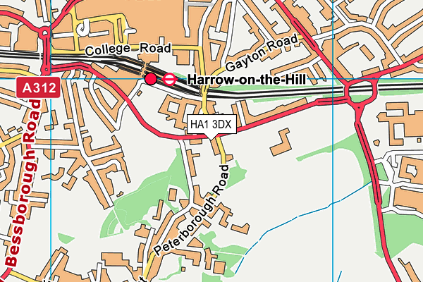 HA1 3DX map - OS VectorMap District (Ordnance Survey)