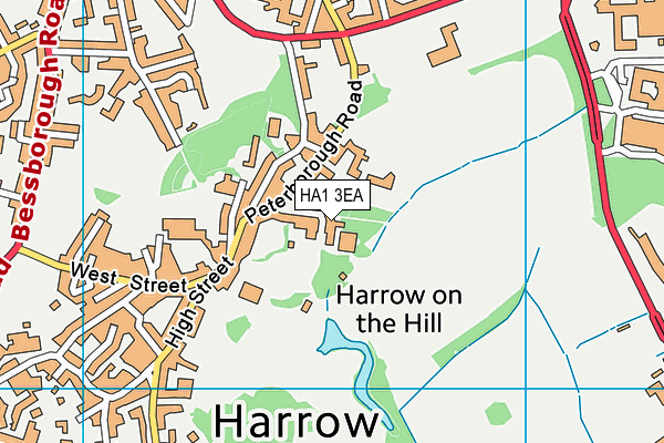 Harrow School Sports Complex map (HA1 3EA) - OS VectorMap District (Ordnance Survey)