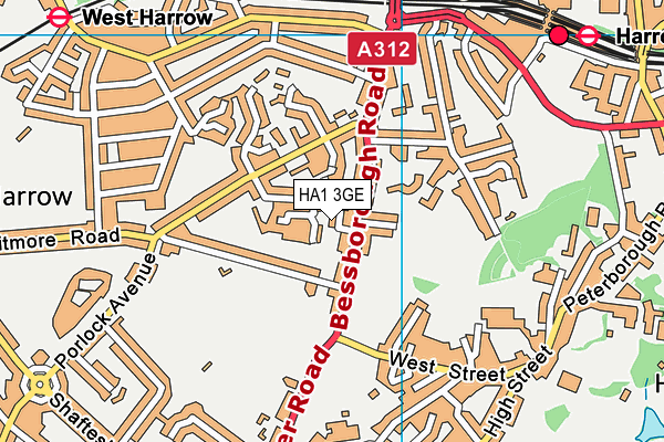 HA1 3GE map - OS VectorMap District (Ordnance Survey)