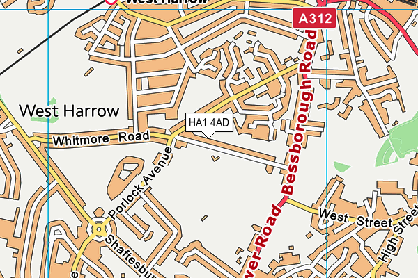 Harrow School (Philathletic Ground) map (HA1 4AD) - OS VectorMap District (Ordnance Survey)