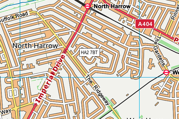 HA2 7BT map - OS VectorMap District (Ordnance Survey)