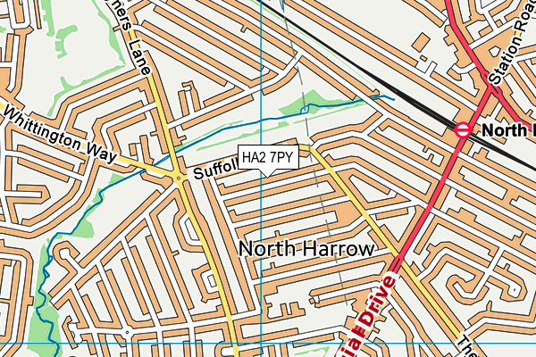 HA2 7PY map - OS VectorMap District (Ordnance Survey)