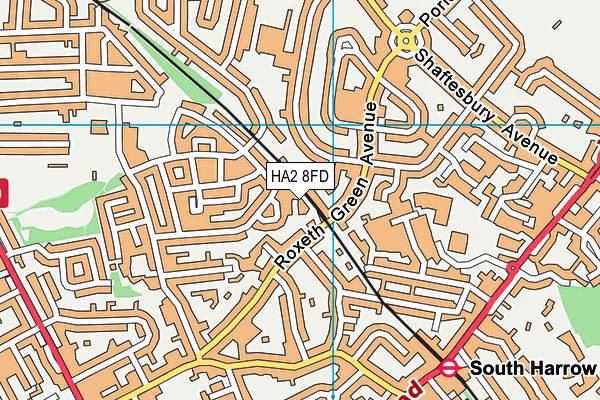 HA2 8FD map - OS VectorMap District (Ordnance Survey)