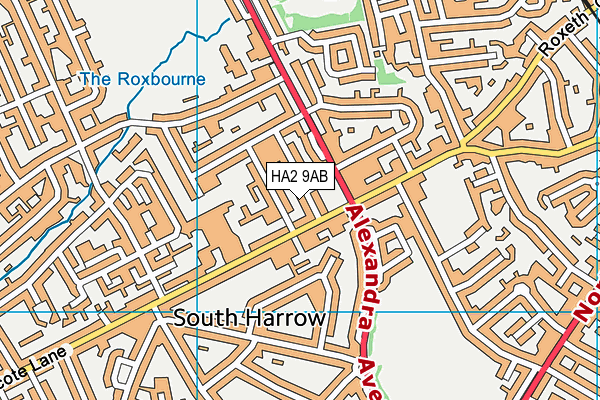 HA2 9AB map - OS VectorMap District (Ordnance Survey)