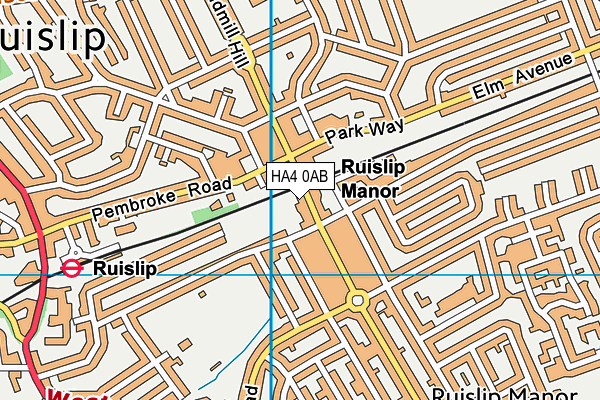 HA4 0AB map - OS VectorMap District (Ordnance Survey)