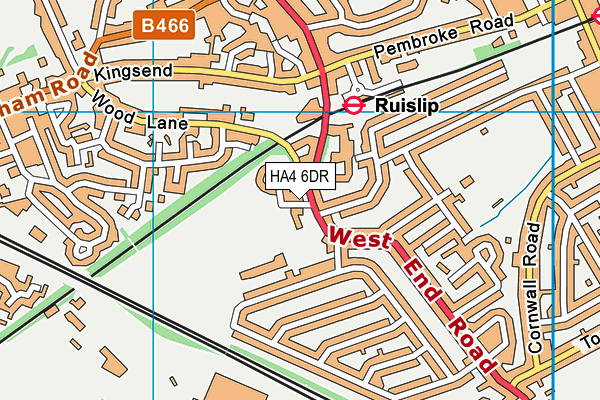 Ruislip Rugby Football Club map (HA4 6DR) - OS VectorMap District (Ordnance Survey)