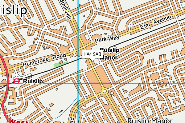 HA4 9AB map - OS VectorMap District (Ordnance Survey)