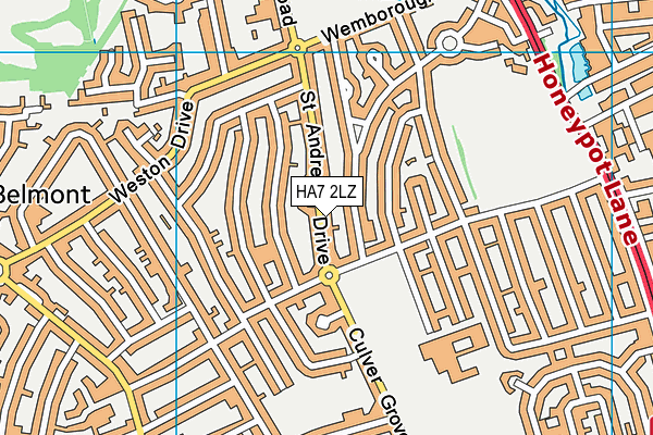 HA7 2LZ map - OS VectorMap District (Ordnance Survey)