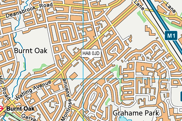 HA8 0JD map - OS VectorMap District (Ordnance Survey)