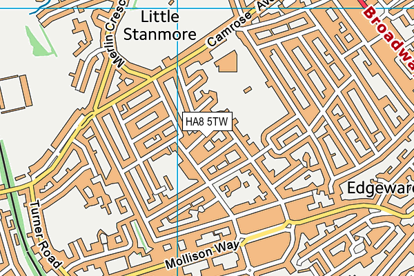 HA8 5TW map - OS VectorMap District (Ordnance Survey)