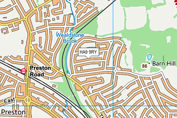 HA9 9RY map - OS VectorMap District (Ordnance Survey)