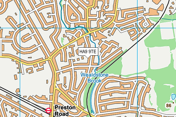 HA9 9TE map - OS VectorMap District (Ordnance Survey)