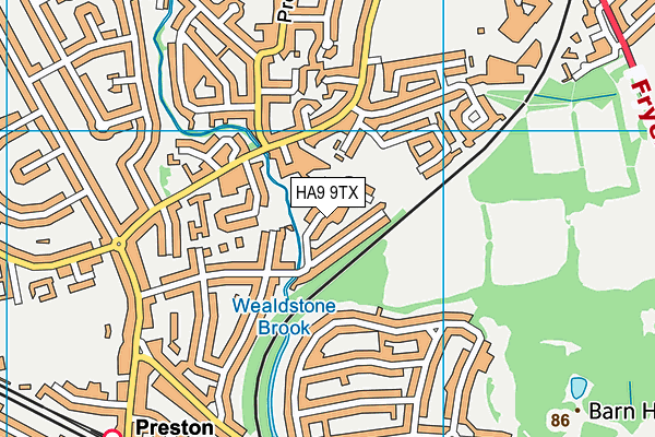 HA9 9TX map - OS VectorMap District (Ordnance Survey)