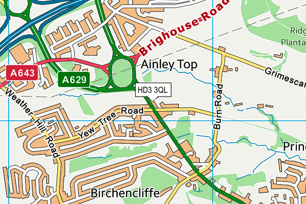 Birchencliffe Sports Club map (HD3 3QL) - OS VectorMap District (Ordnance Survey)