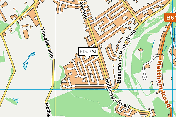 HD4 7AJ map - OS VectorMap District (Ordnance Survey)