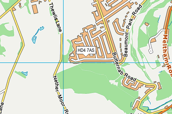 HD4 7AS map - OS VectorMap District (Ordnance Survey)