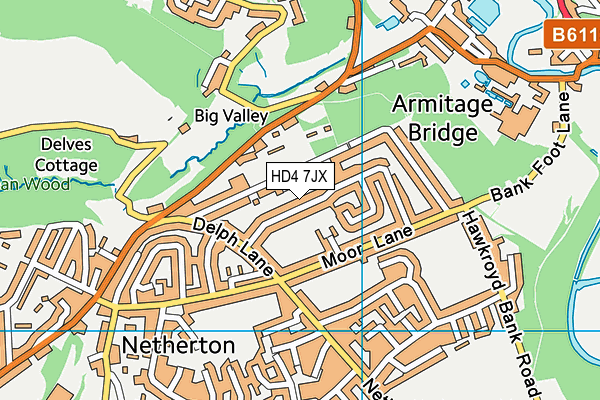 HD4 7JX map - OS VectorMap District (Ordnance Survey)