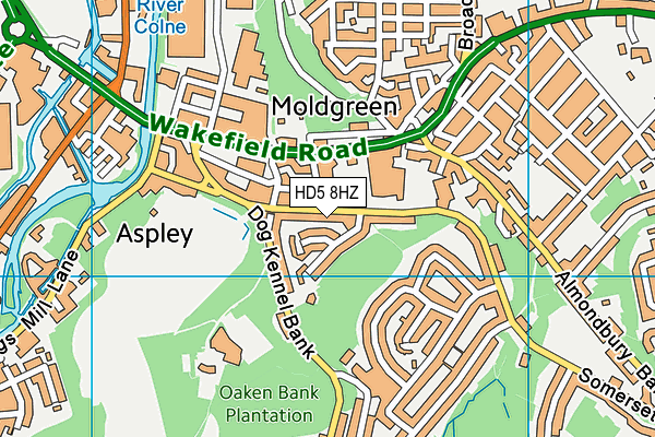 HD5 8HZ map - OS VectorMap District (Ordnance Survey)