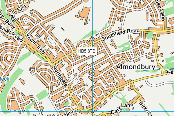 HD5 8TD map - OS VectorMap District (Ordnance Survey)