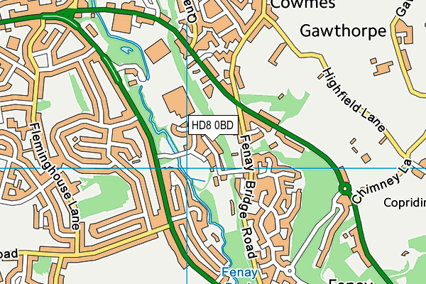 HD8 0BD map - OS VectorMap District (Ordnance Survey)