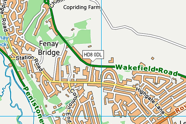 HD8 0DL map - OS VectorMap District (Ordnance Survey)