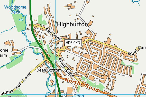 HD8 0XD map - OS VectorMap District (Ordnance Survey)