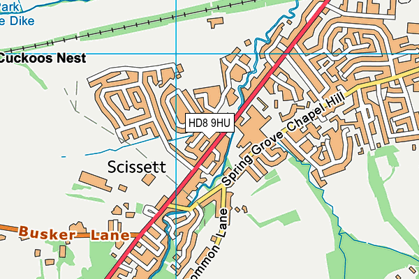 Scissett Working Mens Club map (HD8 9HU) - OS VectorMap District (Ordnance Survey)
