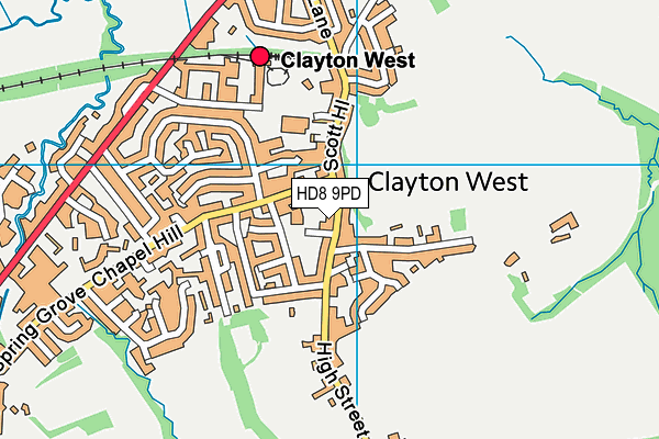 HD8 9PD map - OS VectorMap District (Ordnance Survey)