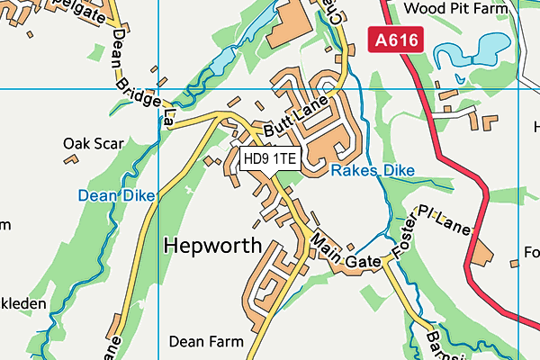 Hepworth Village Hall map (HD9 1TE) - OS VectorMap District (Ordnance Survey)