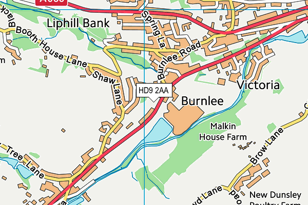 HD9 2AA map - OS VectorMap District (Ordnance Survey)