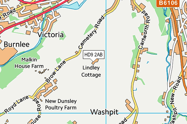 HD9 2AB map - OS VectorMap District (Ordnance Survey)