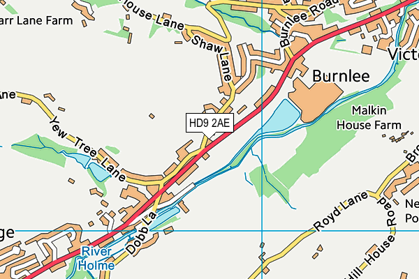 HD9 2AE map - OS VectorMap District (Ordnance Survey)