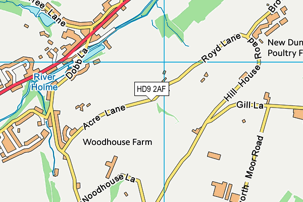 HD9 2AF map - OS VectorMap District (Ordnance Survey)