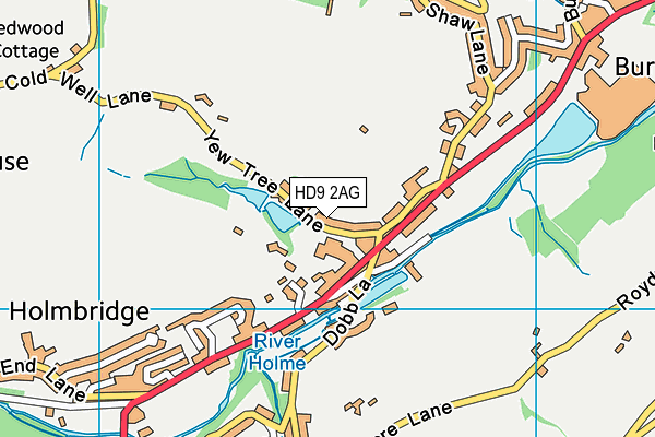 HD9 2AG map - OS VectorMap District (Ordnance Survey)