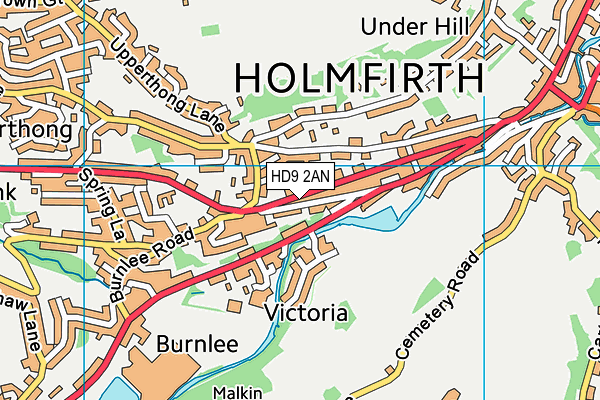 HD9 2AN map - OS VectorMap District (Ordnance Survey)