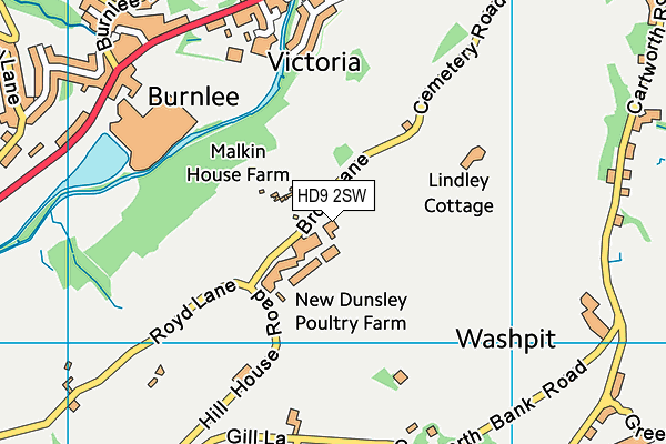 HD9 2SW map - OS VectorMap District (Ordnance Survey)