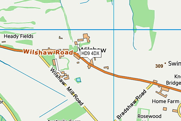 Wilshaw Village Hall map (HD9 4DX) - OS VectorMap District (Ordnance Survey)