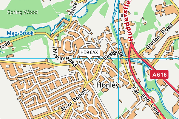 HD9 6AX map - OS VectorMap District (Ordnance Survey)