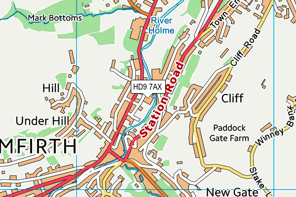 HD9 7AX map - OS VectorMap District (Ordnance Survey)