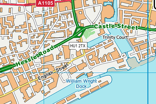 Nuffield Health (Hull) map (HU1 2TX) - OS VectorMap District (Ordnance Survey)